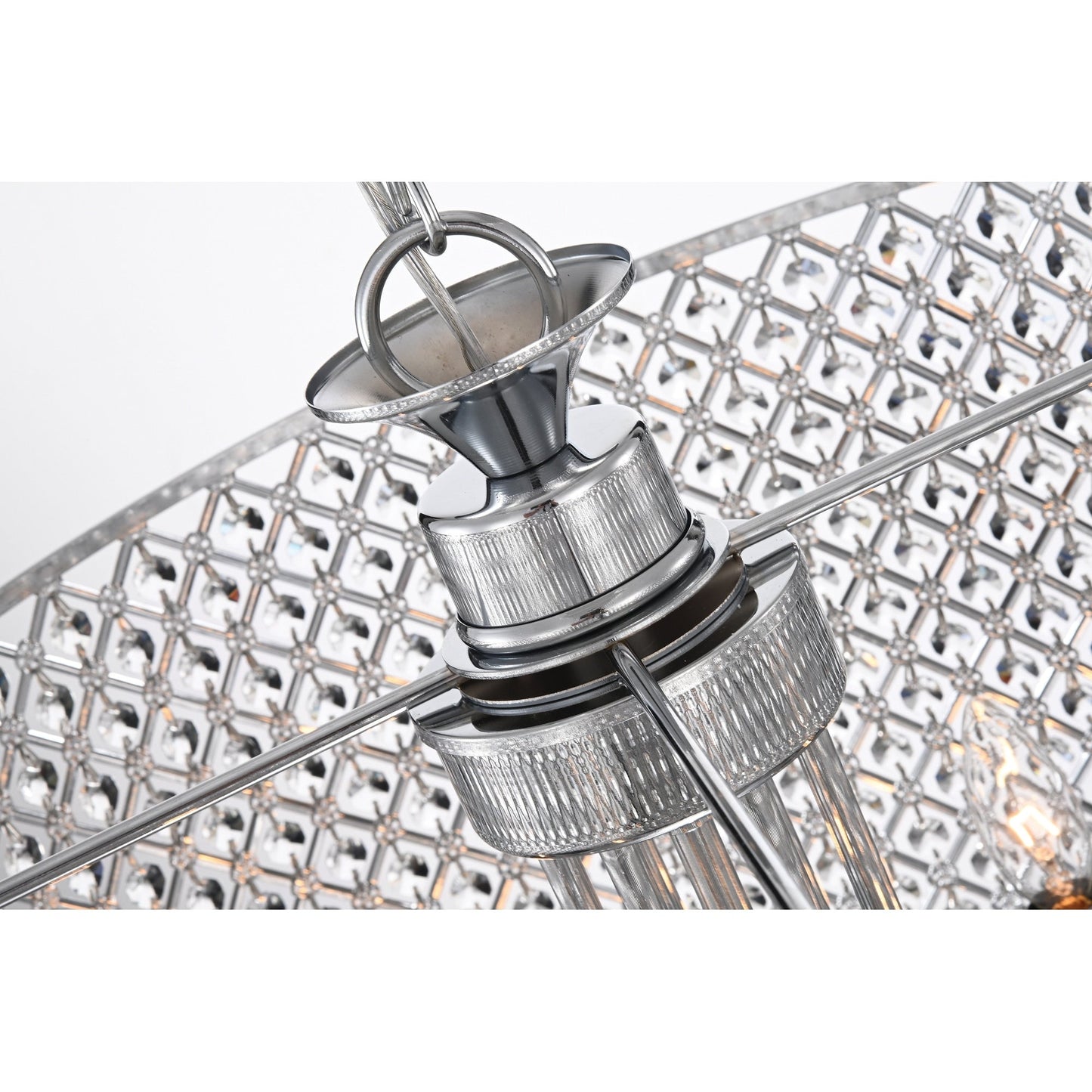 Lustre tambour rond à perles avec cristaux suspendus