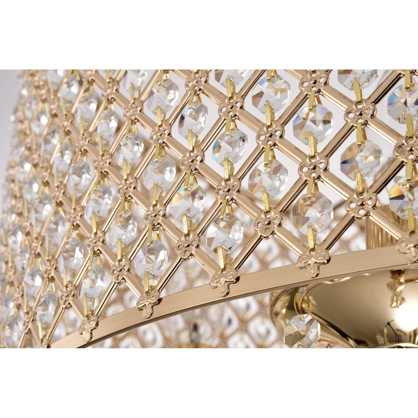 Lustre tambour rond à perles avec cristaux suspendus