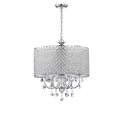 Lustre tambour rond à perles avec cristaux suspendus