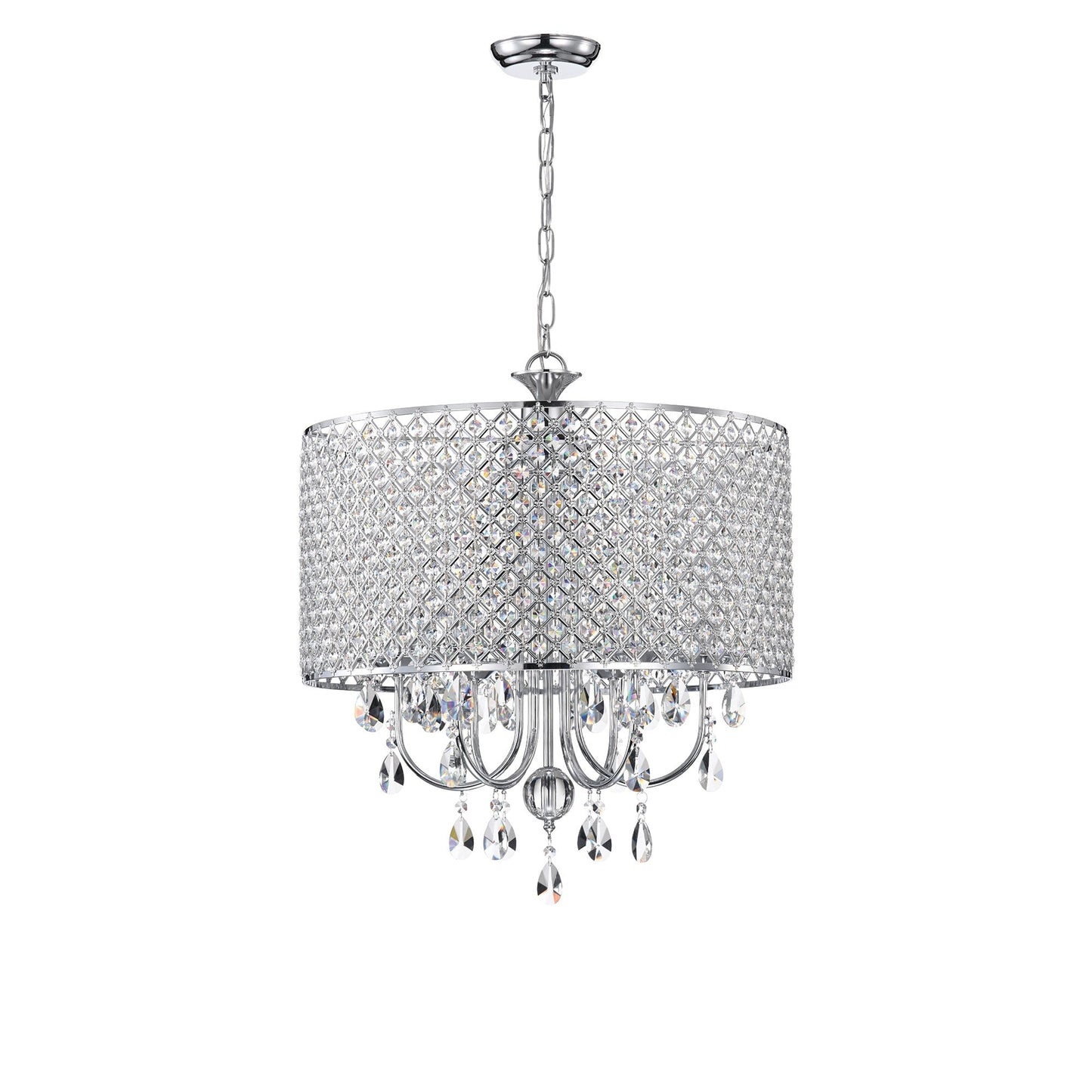 Lustre tambour rond à perles avec cristaux suspendus