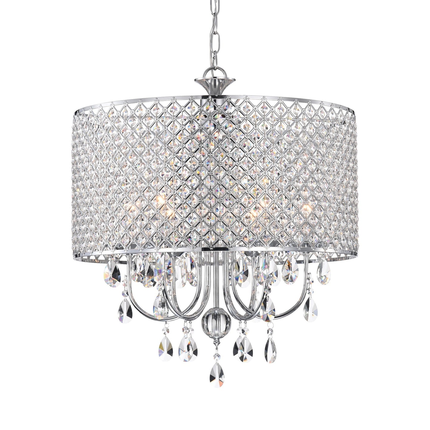 Lustre tambour rond à perles avec cristaux suspendus
