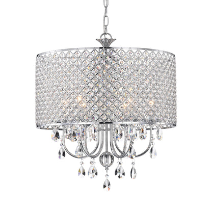 Lustre tambour rond à perles avec cristaux suspendus