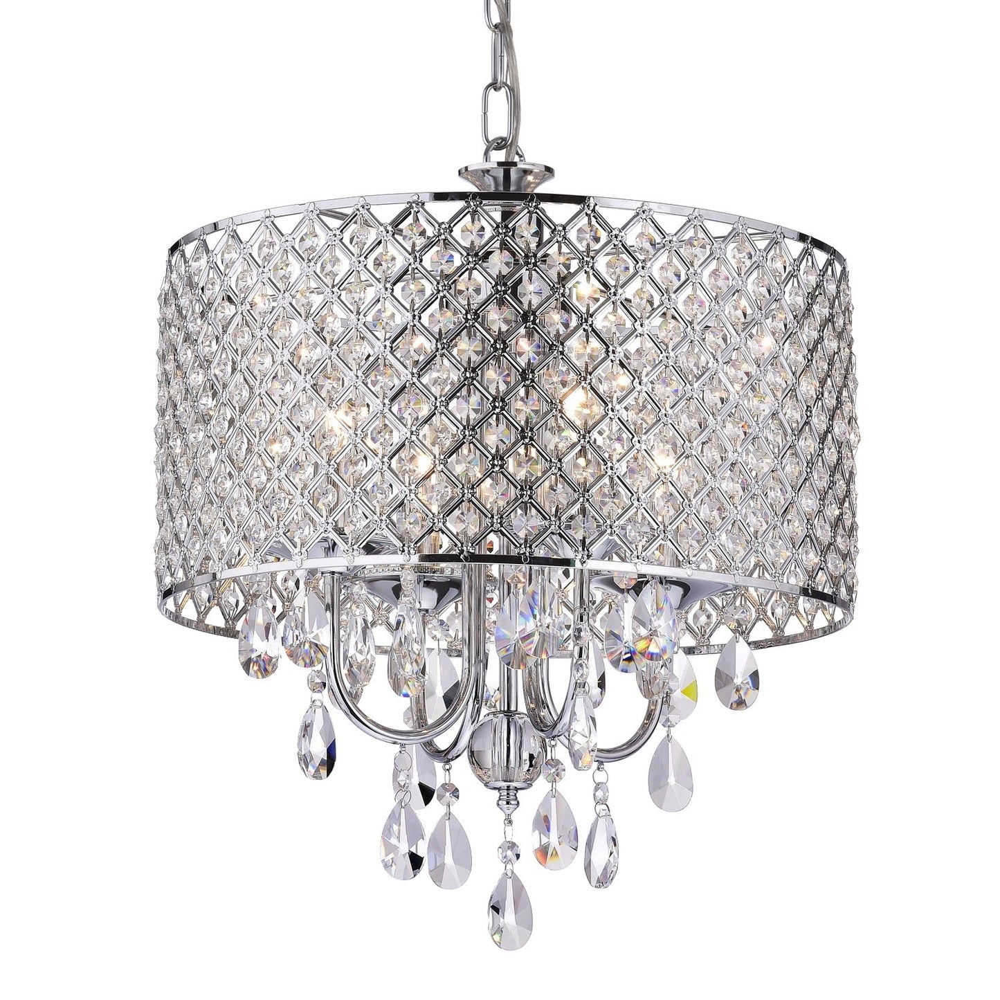 Lustre tambour rond à perles avec cristaux suspendus
