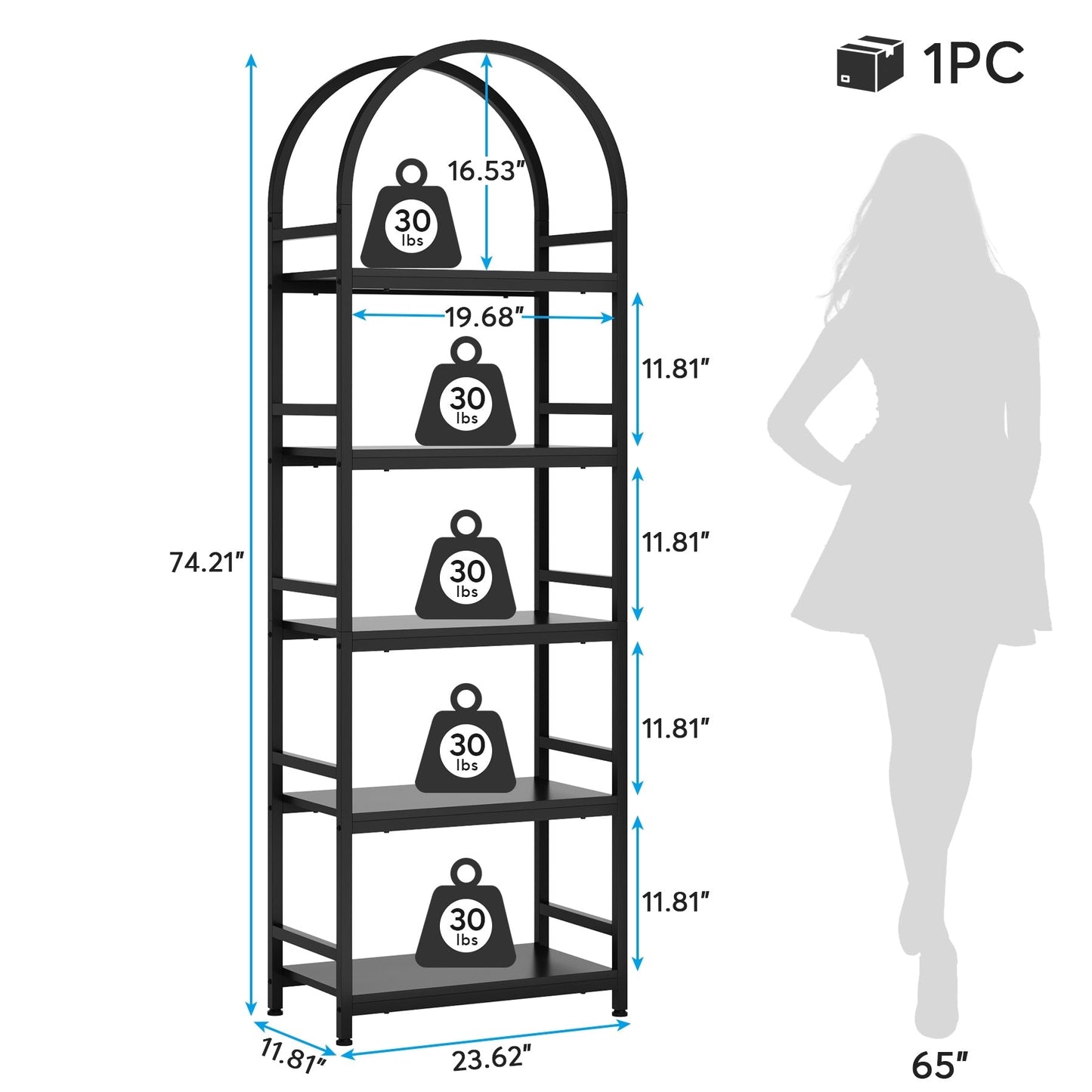 Étagère ouverte, étagères de rangement de style industriel avec structure métallique