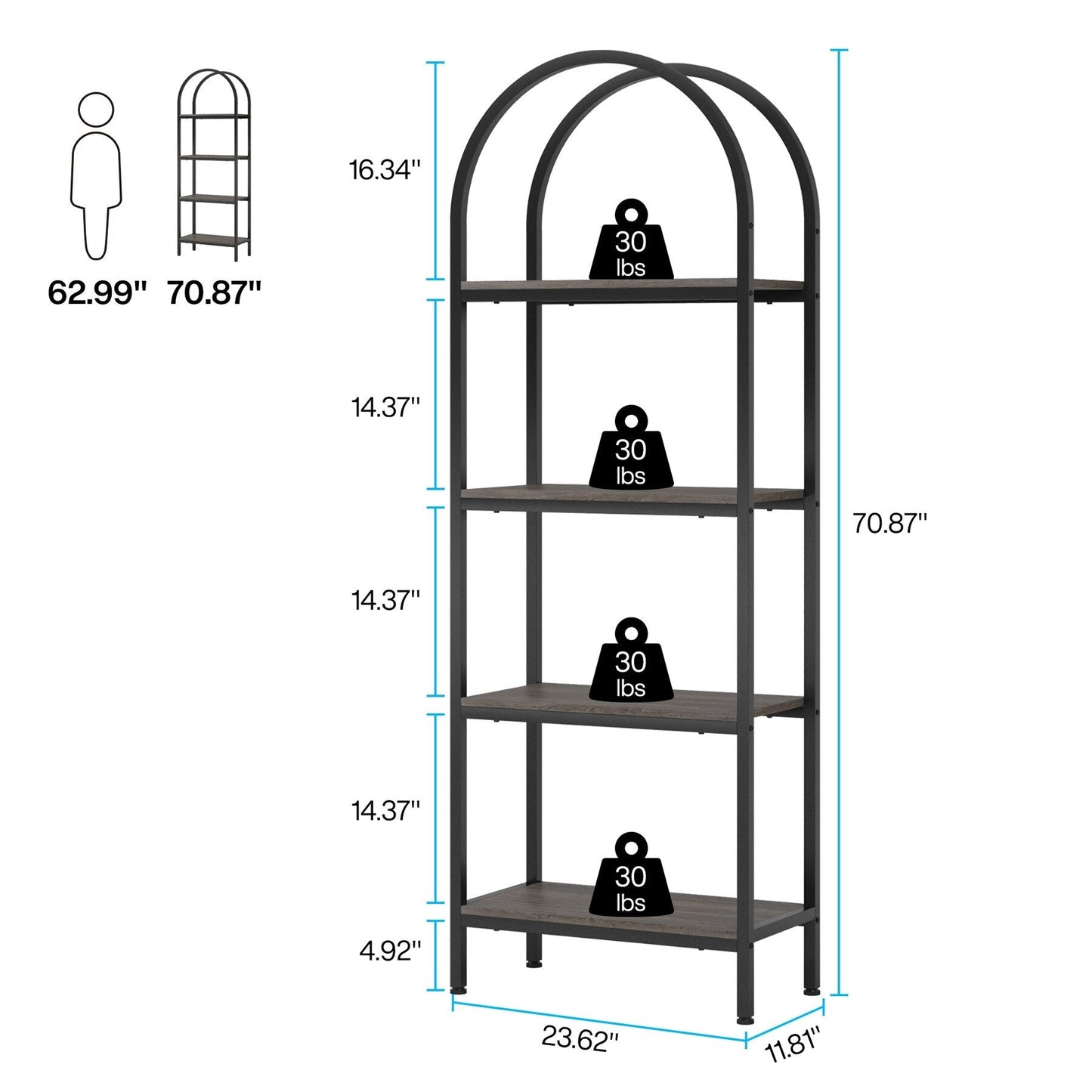 Étagère ouverte, étagères de rangement de style industriel avec structure métallique