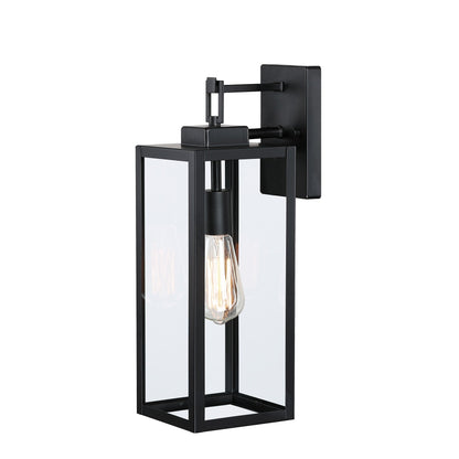 Lot de 4 appliques murales extérieures à 1 lumière, finition noir mat et abat-jour en verre transparent