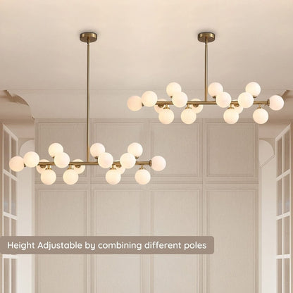 Lustre linéaire moderne du milieu du siècle de 40 po, suspension Spoutnik à 16 ampoules en laiton doré avec globe en verre dépoli pour salle à manger