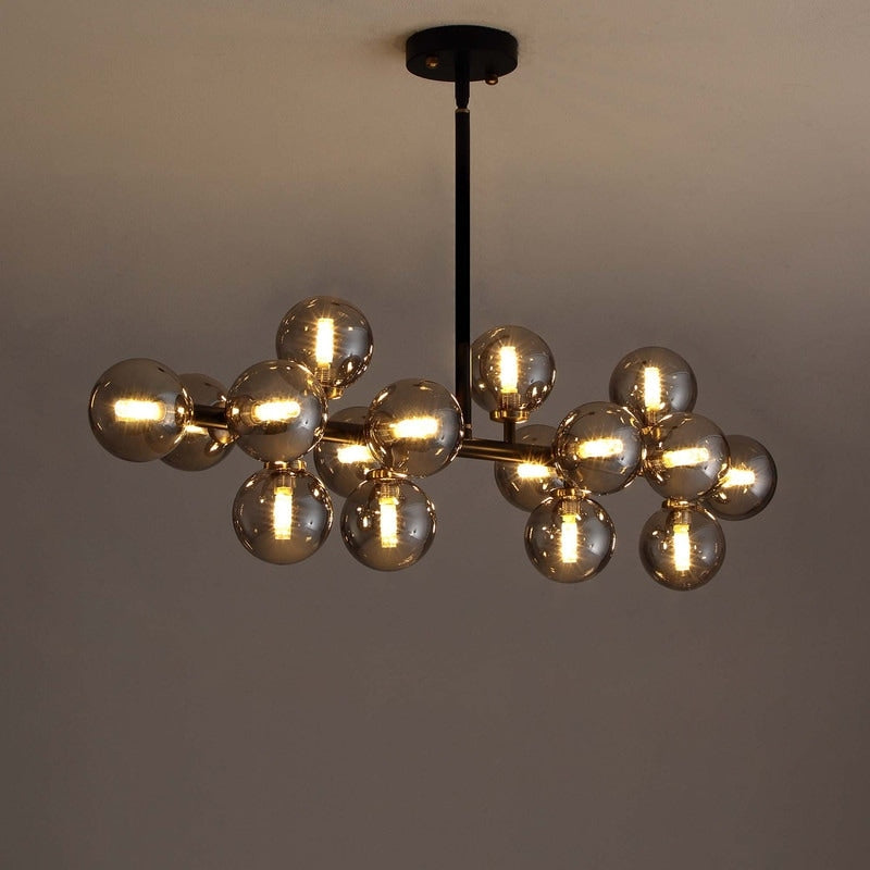Lustre linéaire moderne du milieu du siècle de 40 po, suspension Spoutnik à 16 ampoules en laiton doré avec globe en verre dépoli pour salle à manger