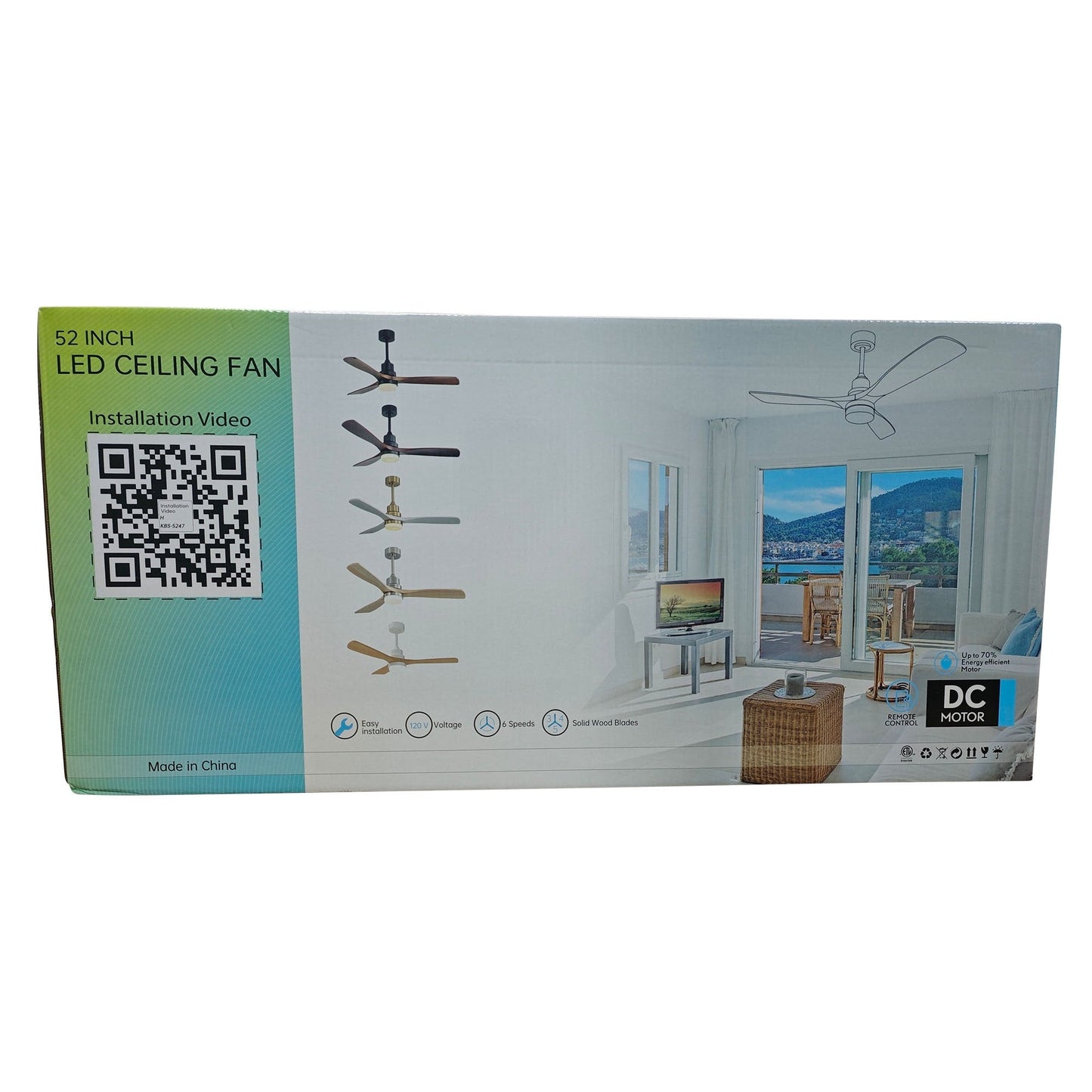 Ventilateur de plafond à LED intégré 48 et 52 pouces avec lumière et télécommande, moteur CC réversible