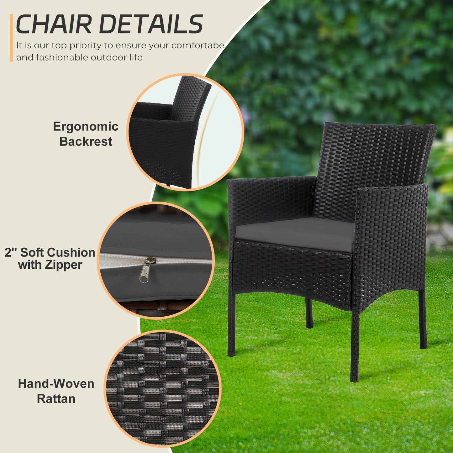 Ensemble de 4 meubles de jardin en osier, sectionnel et en rotin avec coussins