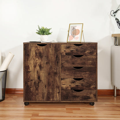 Commode de rangement en bois à 5 tiroirs avec roulettes - Meuble de rangement pour loisirs créatifs et maquillage pour dressing et chambre