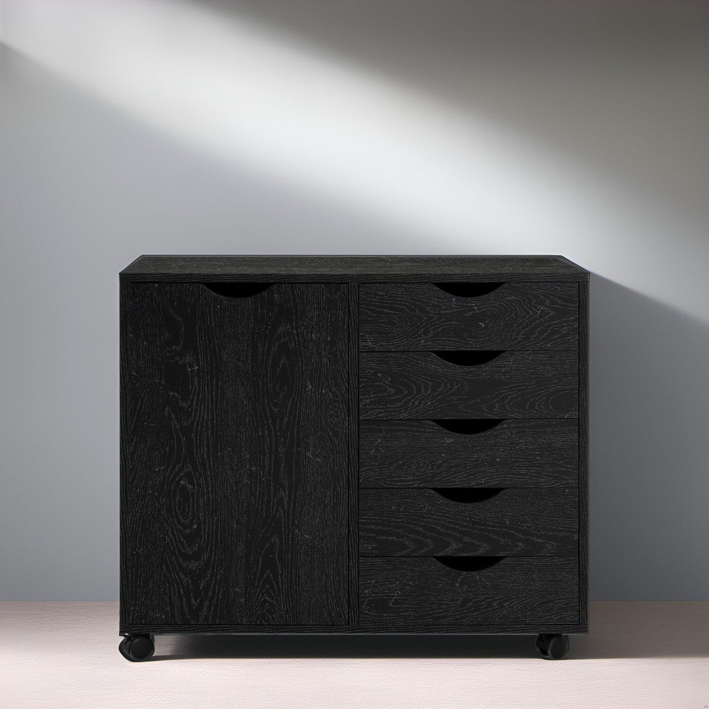 Commode de rangement en bois à 5 tiroirs avec roulettes - Meuble de rangement pour loisirs créatifs et maquillage pour dressing et chambre