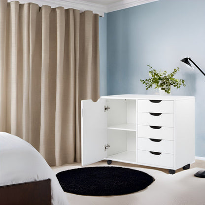 Commode de rangement en bois à 5 tiroirs avec roulettes - Meuble de rangement pour loisirs créatifs et maquillage pour dressing et chambre