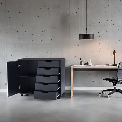 Commode de rangement en bois à 5 tiroirs avec roulettes - Meuble de rangement pour loisirs créatifs et maquillage pour dressing et chambre