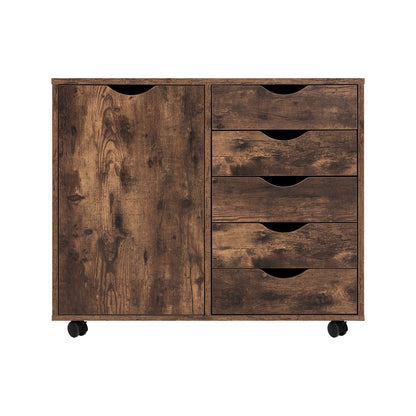 Commode de rangement en bois à 5 tiroirs avec roulettes - Meuble de rangement pour loisirs créatifs et maquillage pour dressing et chambre