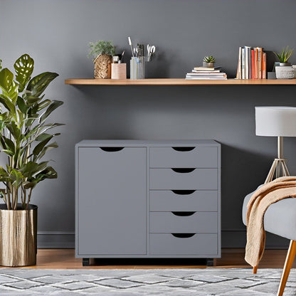 Commode de rangement en bois à 5 tiroirs avec roulettes - Meuble de rangement pour loisirs créatifs et maquillage pour dressing et chambre