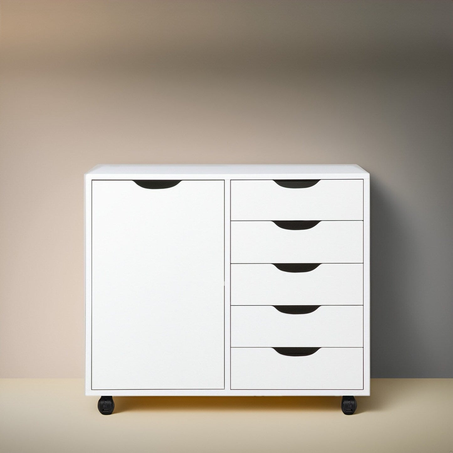 Commode de rangement en bois à 5 tiroirs avec roulettes - Meuble de rangement pour loisirs créatifs et maquillage pour dressing et chambre