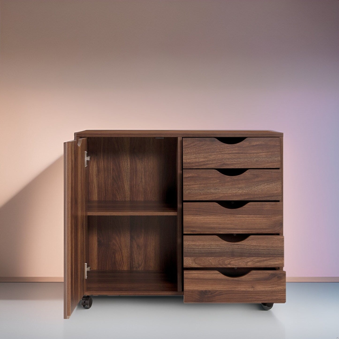 Commode de rangement en bois à 5 tiroirs avec roulettes - Meuble de rangement pour loisirs créatifs et maquillage pour dressing et chambre