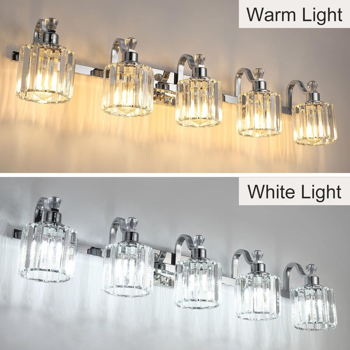 Luminaires modernes à 5 lumières en cristal pour salle de bain