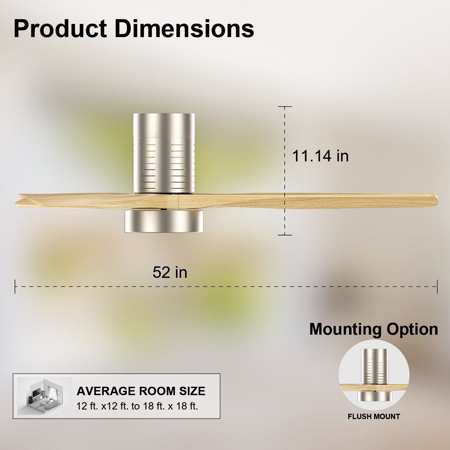 Ventilateur de plafond encastré de style campagnard de 52 pouces avec éclairage et télécommande, moteur CC réversible