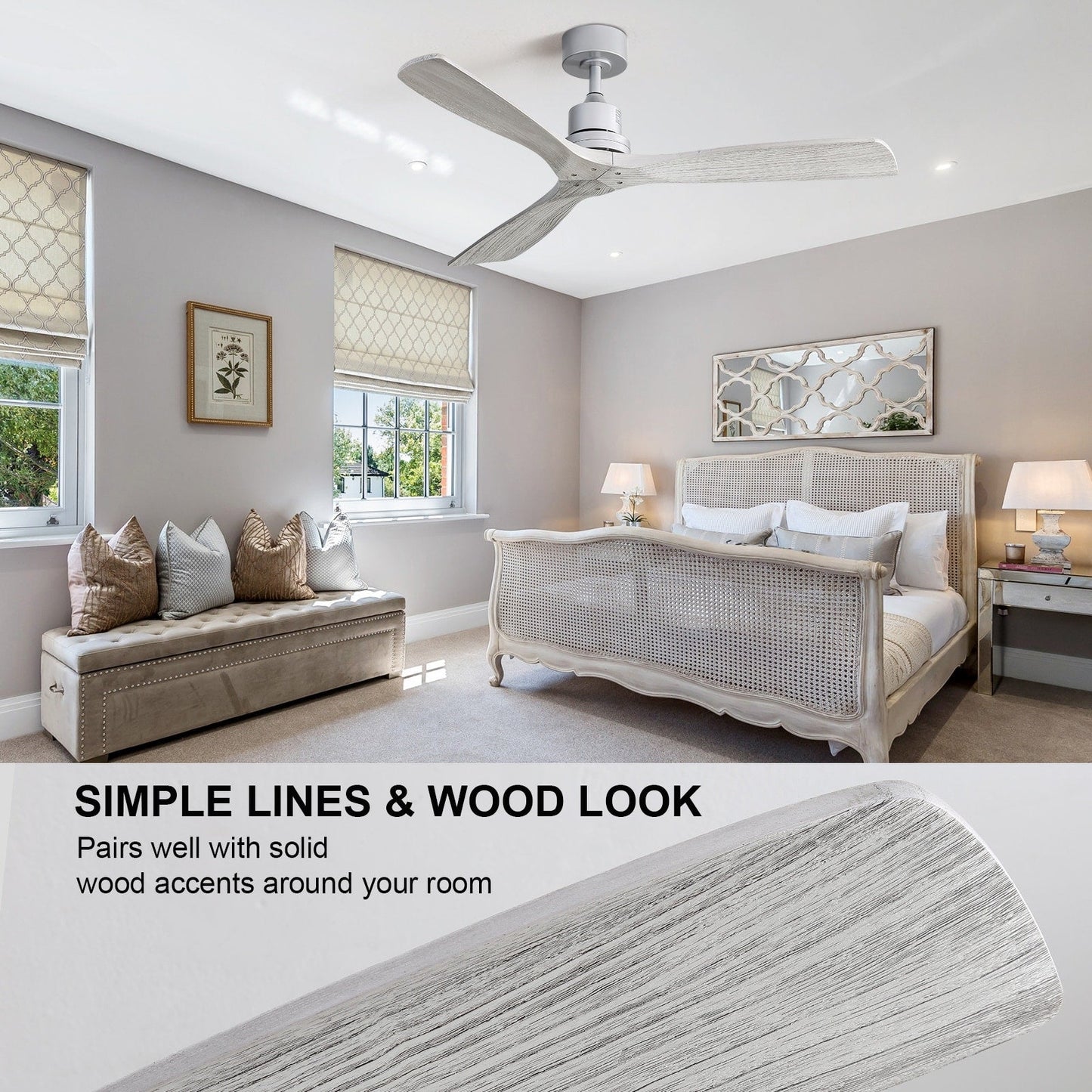 Ventilateur de plafond d'intérieur Sofucor 52 en bois avec éclairage intégré et télécommande (en option).