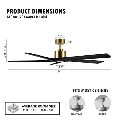 Ventilateur de plafond intérieur WINGBO 54 pouces à moteur CC sans éclairage - Non disponible