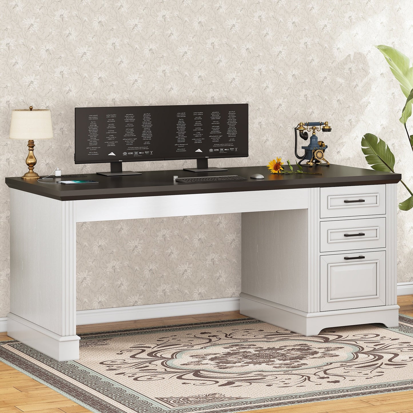 Bureau de direction de ferme Bureau à domicile Tiroir de classement Support d'écran Prise de courant