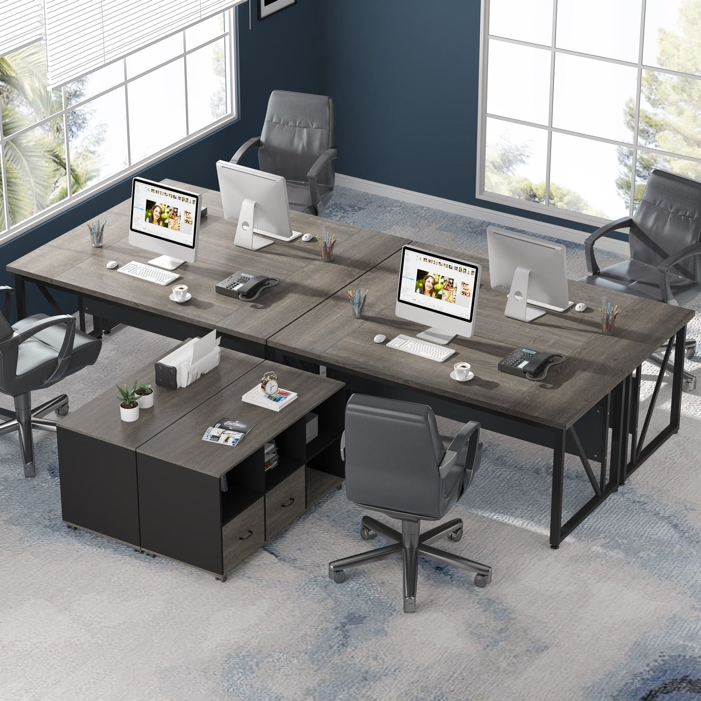 Bureau d'ordinateur en L de 63 pouces avec classeur latéral de 47 pouces, ensemble de bureau exécutif pour la maison