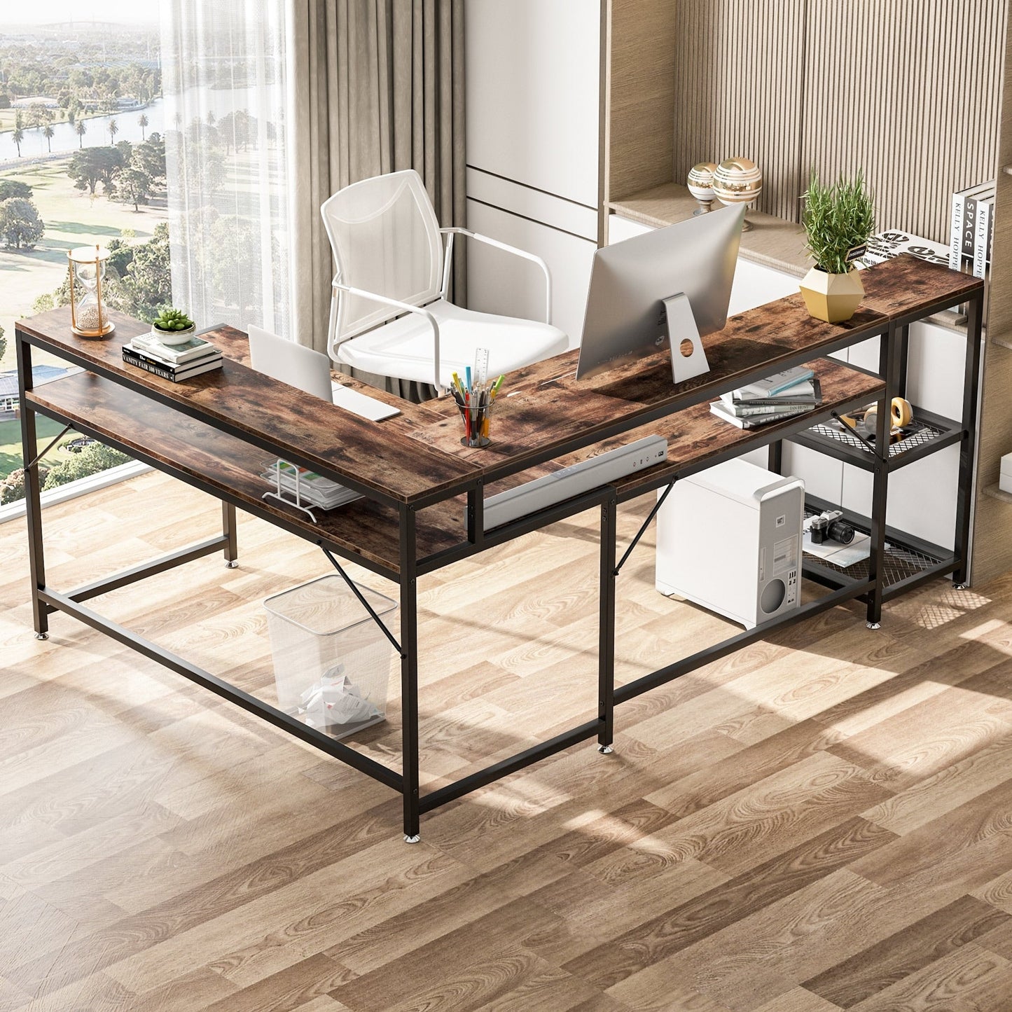 Bureau en L avec étagère pour écran, bureau d'angle réversible pour ordinateur, idéal pour le bureau ou la maison (69 cm).