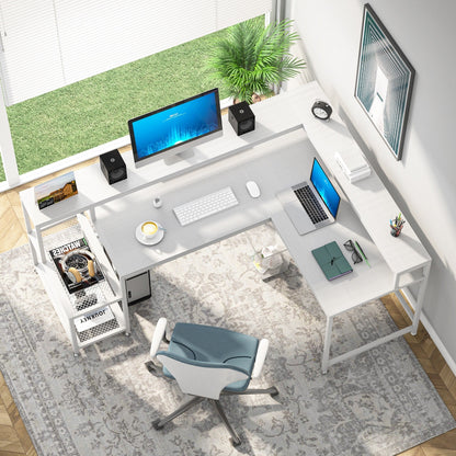 Bureau en L avec étagère pour écran, bureau d'angle réversible pour ordinateur, idéal pour le bureau ou la maison (69 cm).