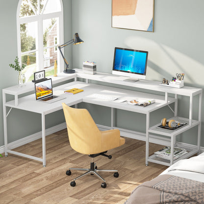 Bureau en L avec étagère pour écran, bureau d'angle réversible pour ordinateur, idéal pour le bureau ou la maison (69 cm).