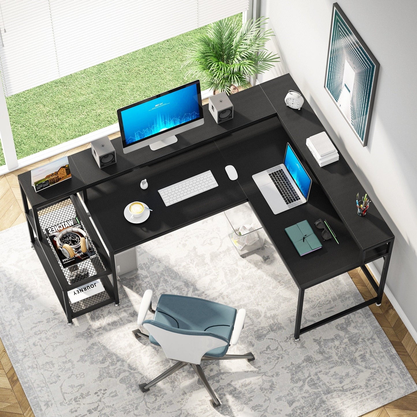 Bureau en L avec étagère pour écran, bureau d'angle réversible pour ordinateur, idéal pour le bureau ou la maison (69 cm).