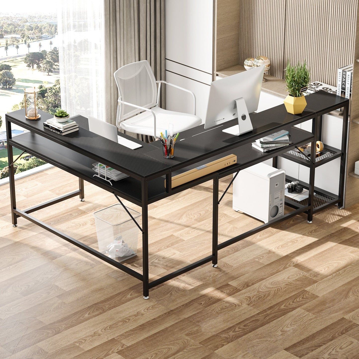 Bureau en L avec étagère pour écran, bureau d'angle réversible pour ordinateur, idéal pour le bureau ou la maison (69 cm).