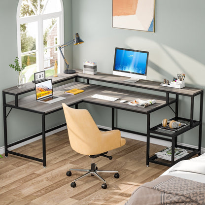 Bureau en L avec étagère pour écran, bureau d'angle réversible pour ordinateur, idéal pour le bureau ou la maison (69 cm).