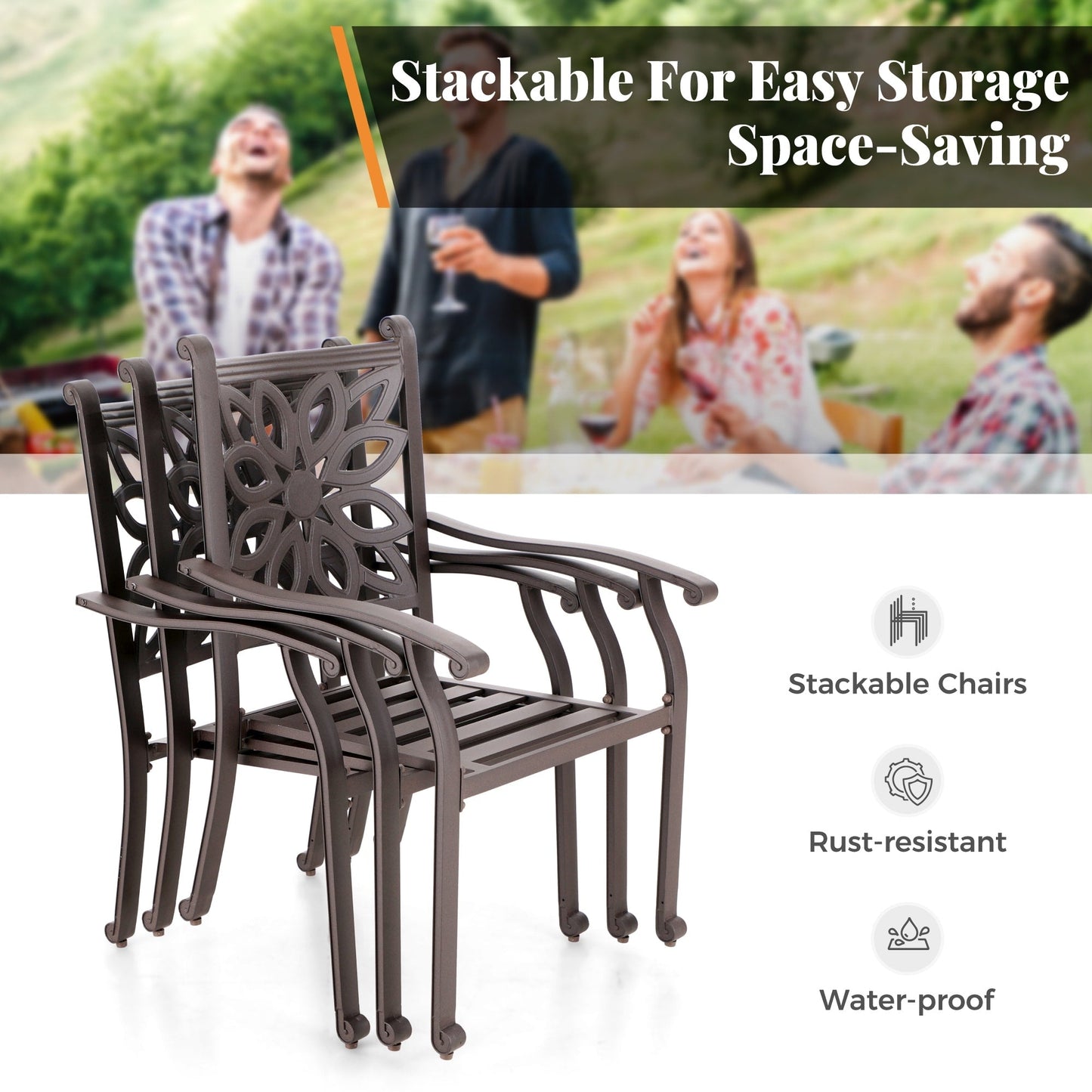 Ensemble de salle à manger/terrasse MAISON ARTS en aluminium moulé avec table ronde et 6 chaises de terrasse en aluminium moulé