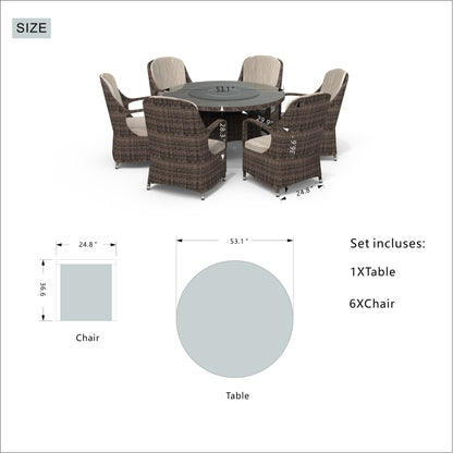 Ensemble de salle à manger rond en rotin et osier pour patio extérieur 7 pièces avec coussins par Moda Furnishings