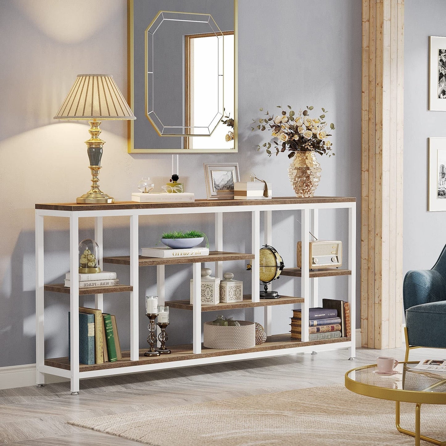 Console de canapé de 70,9 pouces avec rangement, table d'entrée à 3 niveaux pour couloir