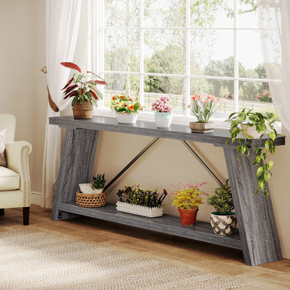 Table console en bois rustique de 70,9 pouces de long avec étagère de rangement