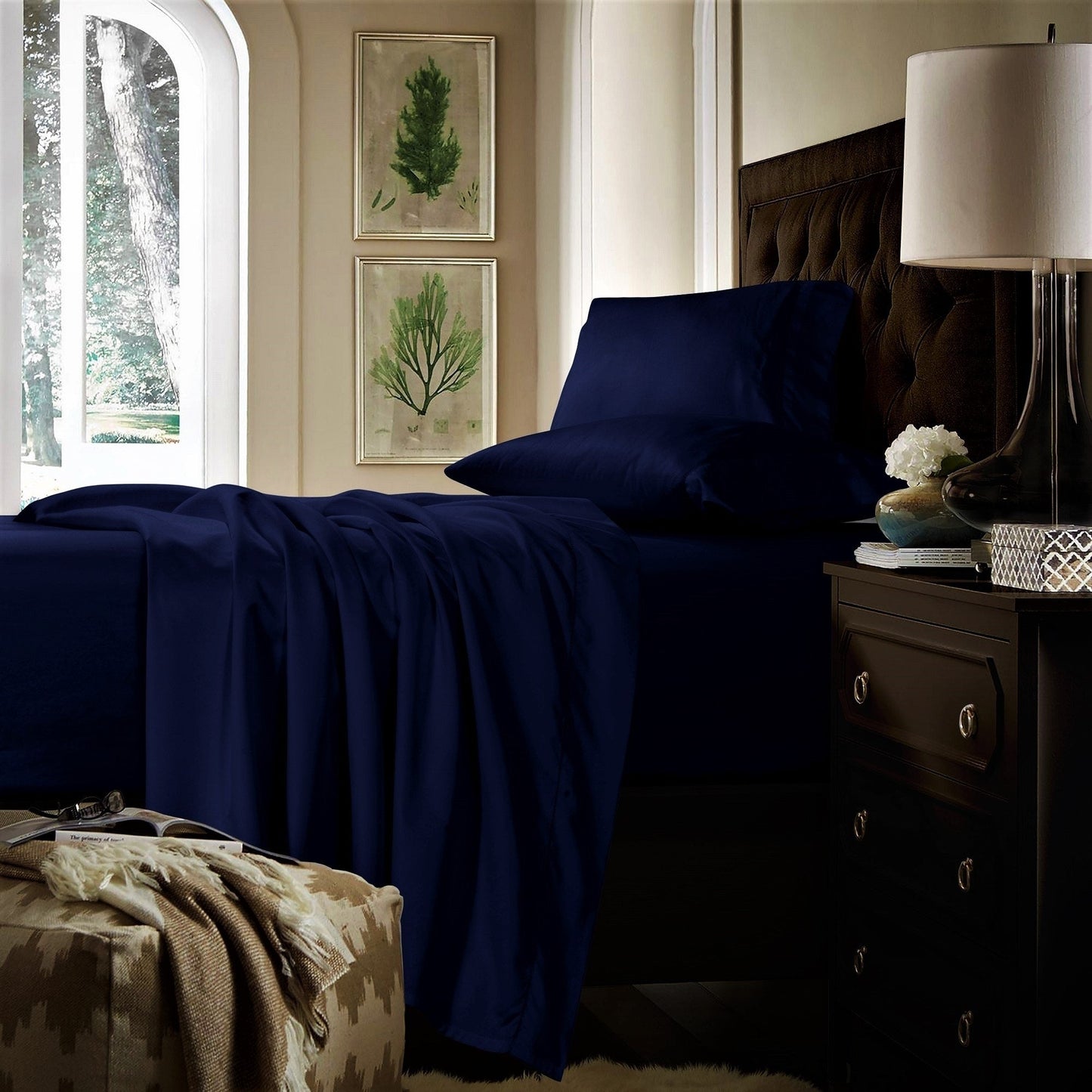 Ensemble de draps en coton 750 fils/cm² à poches extra profondes avec drap plat surdimensionné