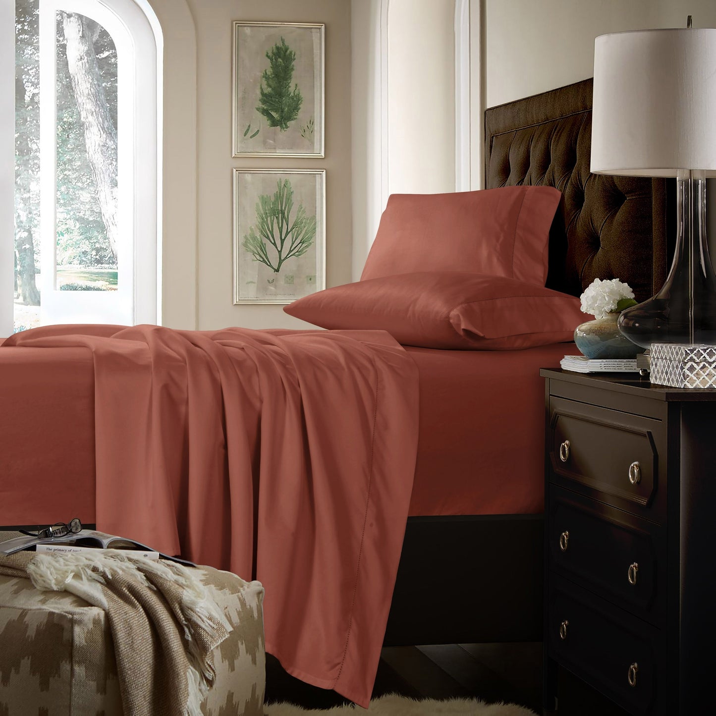 Ensemble de draps en coton 750 fils/cm² à poches extra profondes avec drap plat surdimensionné