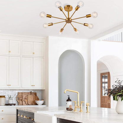 Plafonnier semi-encastré Sputnik noir/doré, idéal pour salon, cuisine, bureau, chambre ou hall d'entrée.