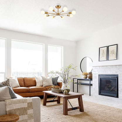 Plafonnier semi-encastré Sputnik noir/doré, idéal pour salon, cuisine, bureau, chambre ou hall d'entrée.