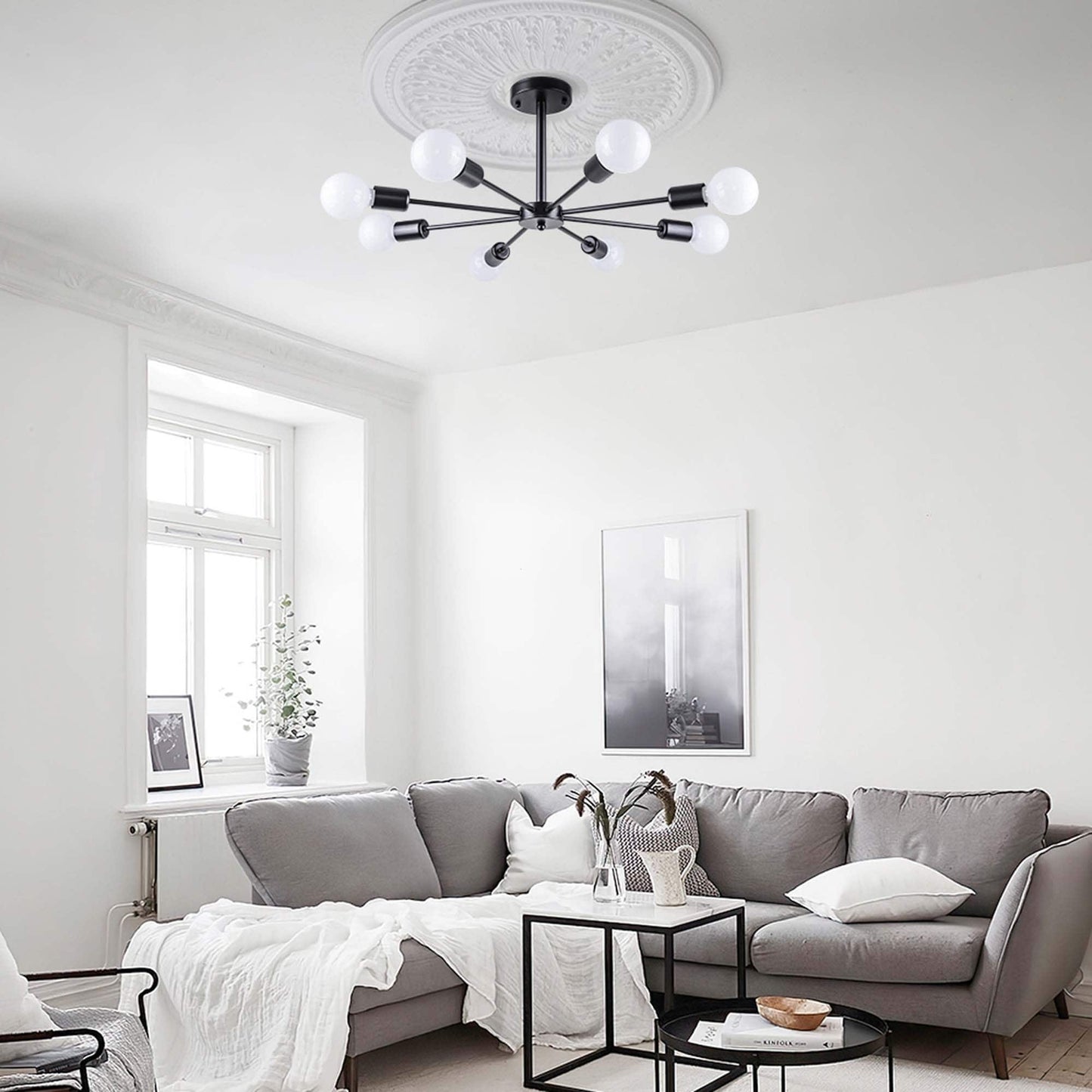 Plafonnier semi-encastré Sputnik noir/doré, idéal pour salon, cuisine, bureau, chambre ou hall d'entrée.