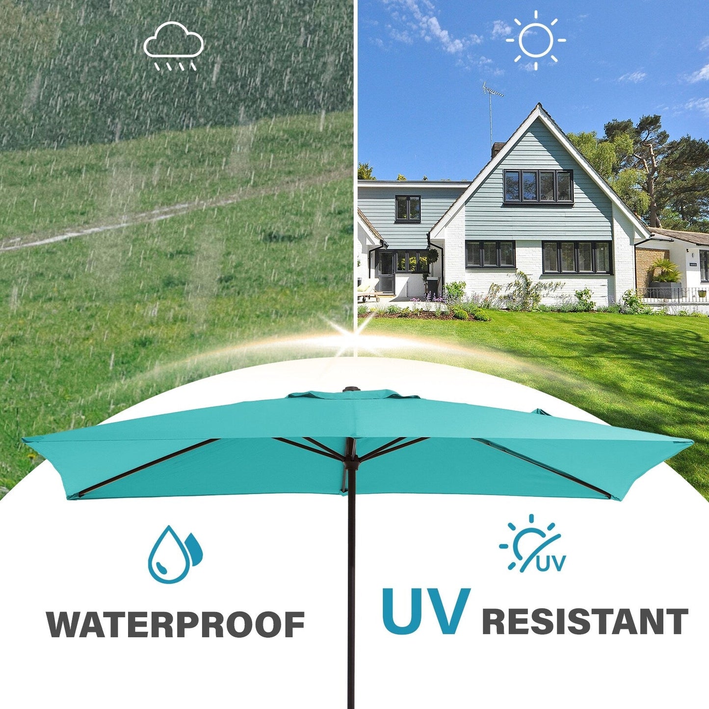 Parasol rectangulaire de terrasse 2,4 x 3 m avec manivelle et inclinaison, résistant aux UV