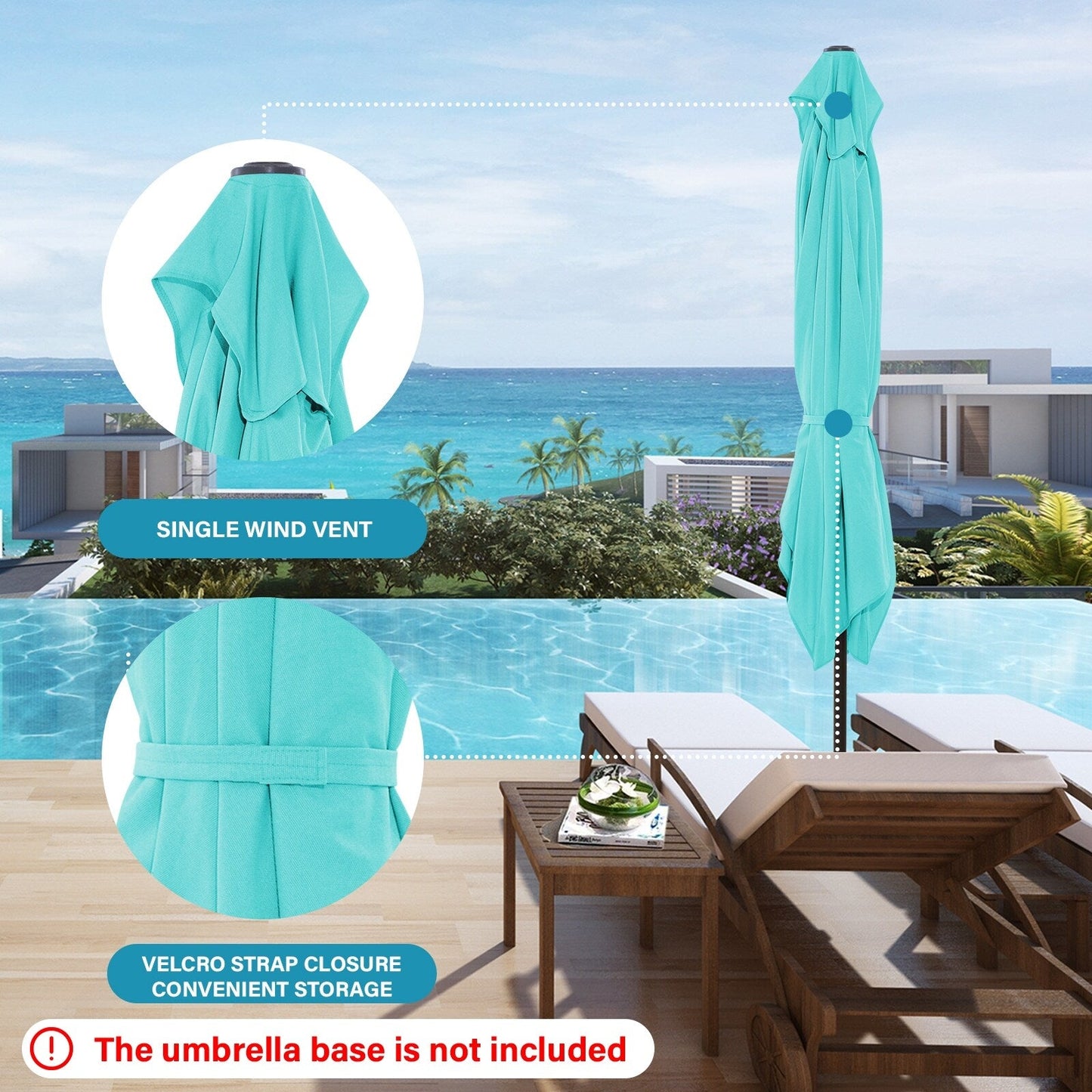 Parasol rectangulaire de terrasse 2,4 x 3 m avec manivelle et inclinaison, résistant aux UV
