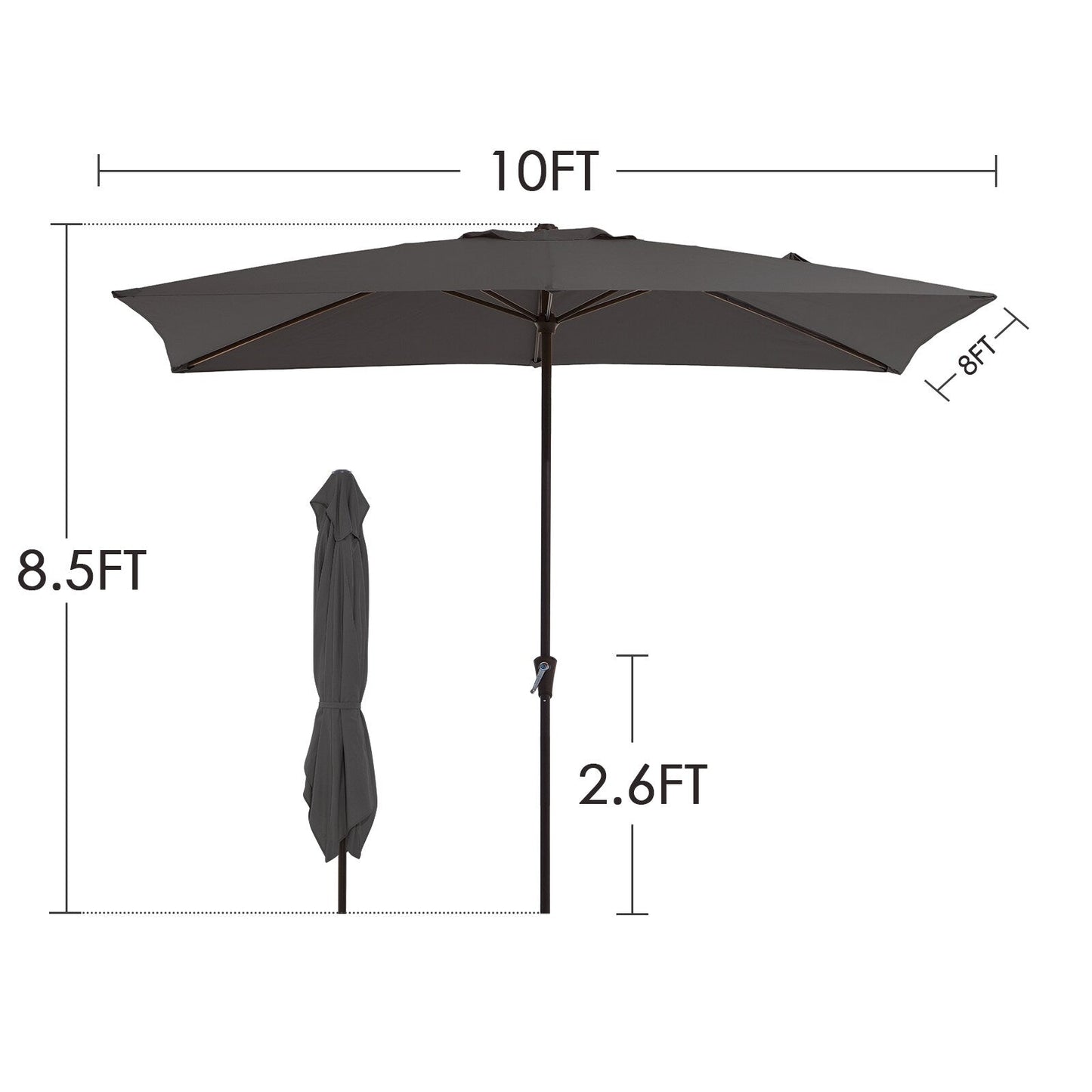 Parasol rectangulaire de terrasse 2,4 x 3 m avec manivelle et inclinaison, résistant aux UV