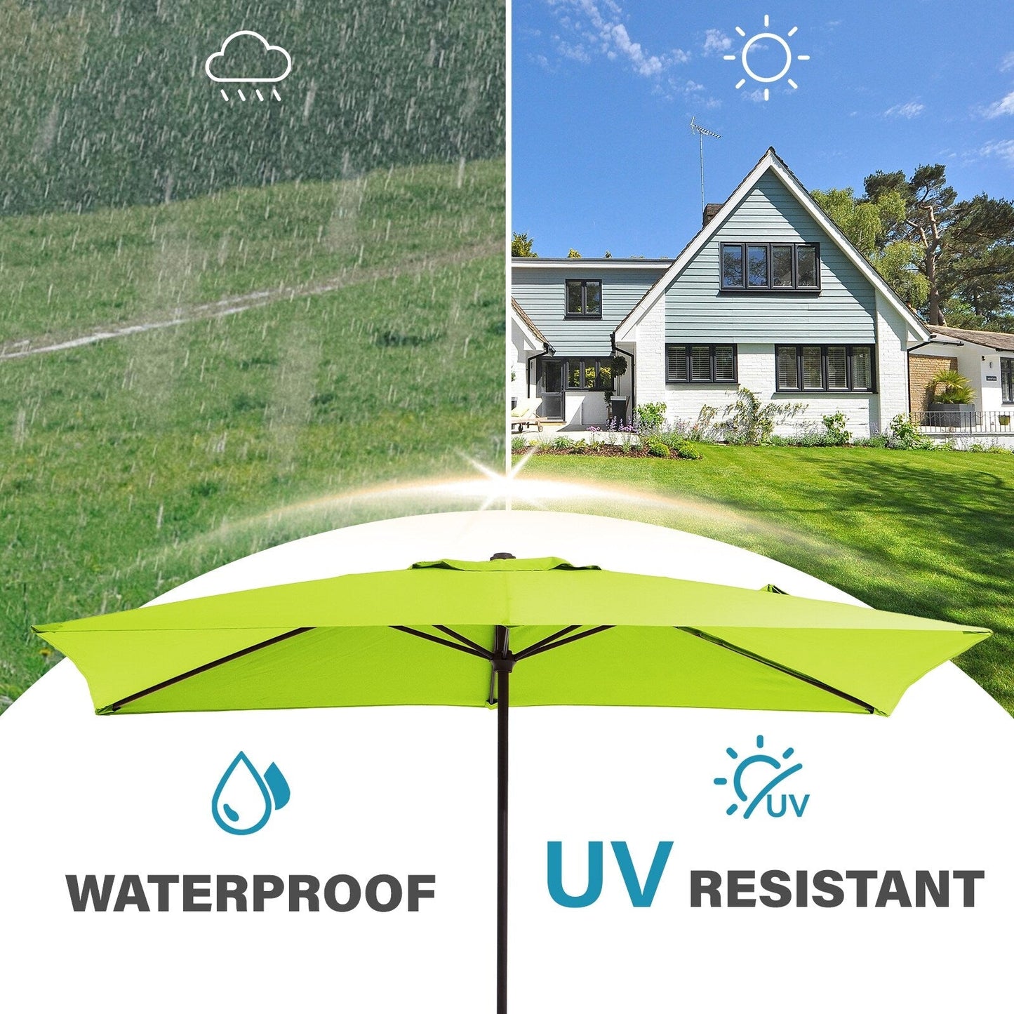 Parasol rectangulaire de terrasse 2,4 x 3 m avec manivelle et inclinaison, résistant aux UV