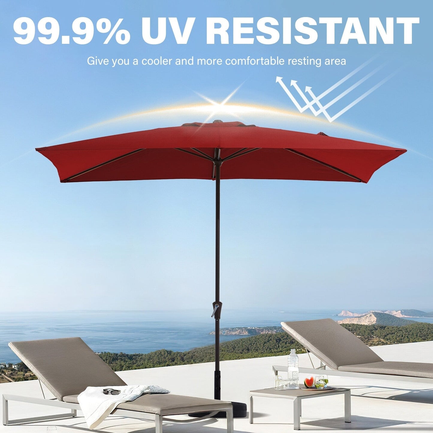 Parasol rectangulaire de terrasse 2,4 x 3 m avec manivelle et inclinaison, résistant aux UV