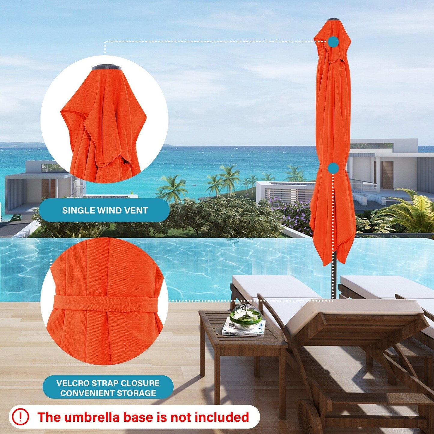 Parasol rectangulaire de terrasse 2,4 x 3 m avec manivelle et inclinaison, résistant aux UV