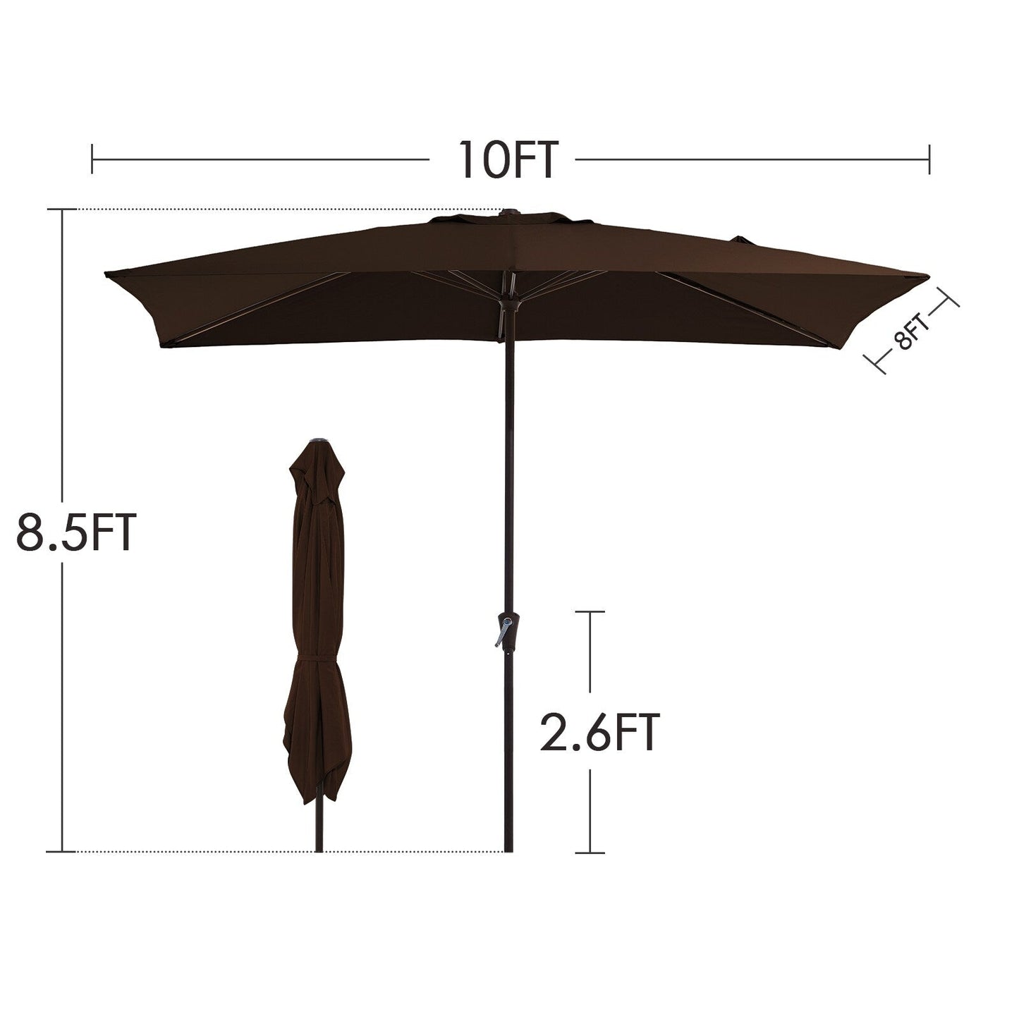 Parasol rectangulaire de terrasse 2,4 x 3 m avec manivelle et inclinaison, résistant aux UV